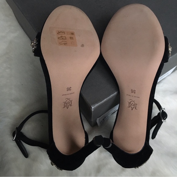 NIB Alexander McQueen Velvet Grosgrain Trim Crystal Embellished Sandals - Picture 9 of 16